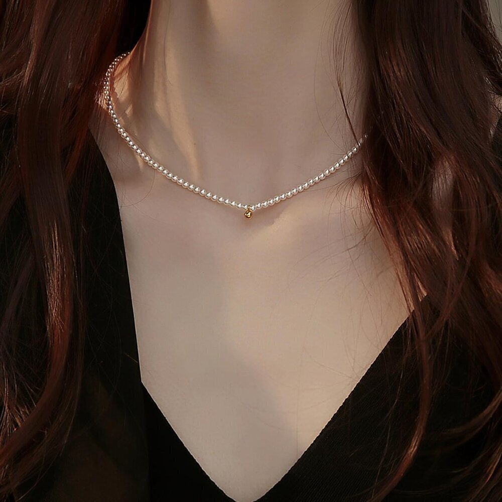 Pearl Dainty Necklace Sterling Silver 4mm White Pearls Adjustable for Women - Picture 5 of 7